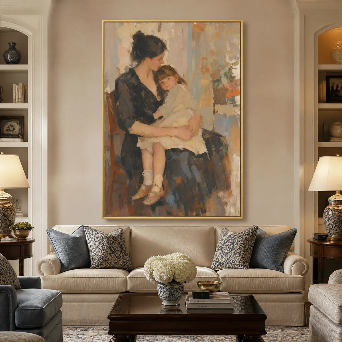 Held Close in a refined living room with gold frame