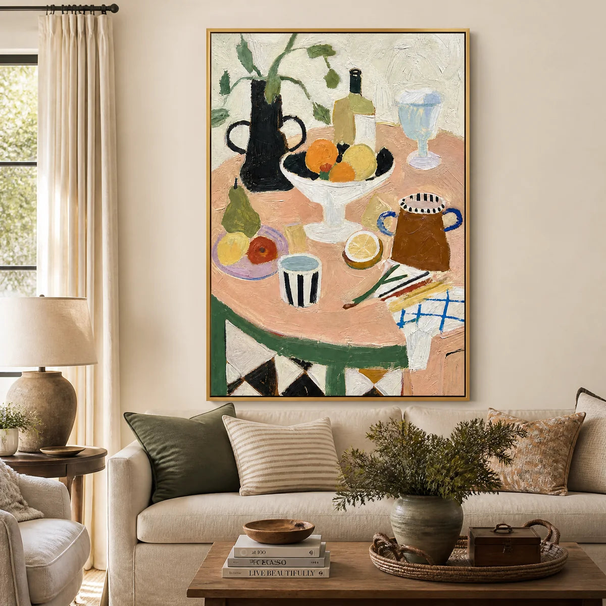 Tabletop Rhythm in a refined living room with gold frame