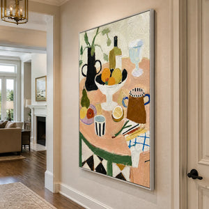 Tabletop Rhythm in a refined entry hall with silver frame