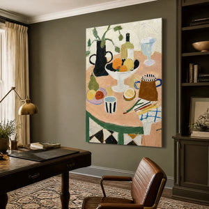 Tabletop Rhythm in a refined office, frameless