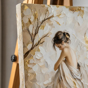 Close-up detail of Ivory Reverie showing hand-painted texture and part of the frame
