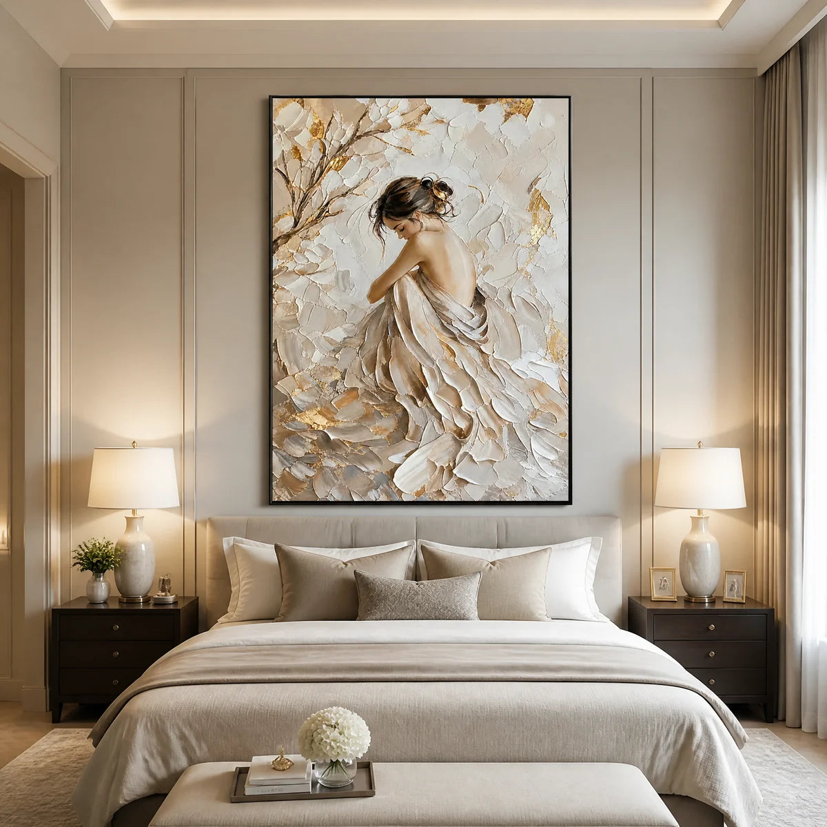 Ivory Reverie in a refined bedroom with black frame
