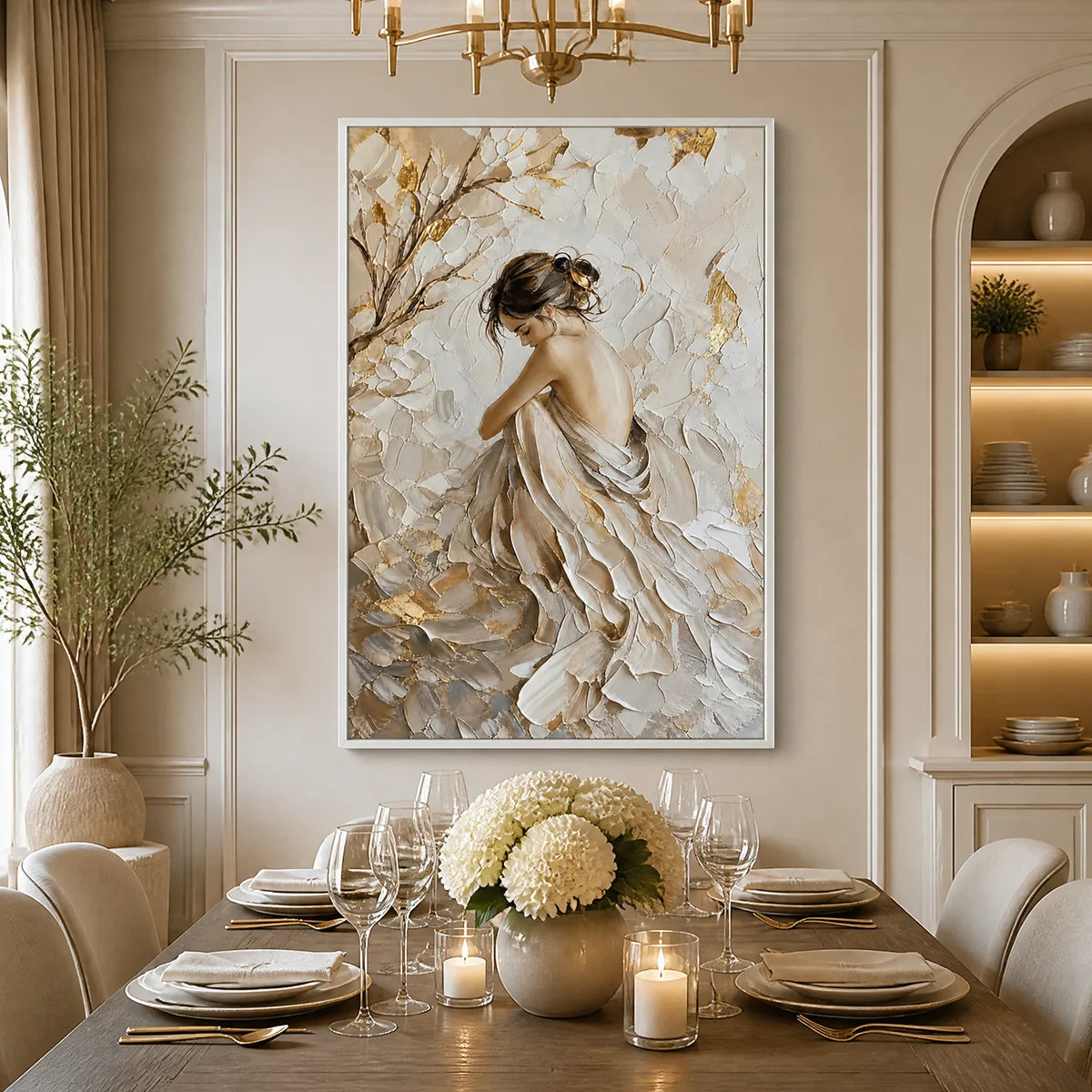 Ivory Reverie in a refined dining room with white frame
