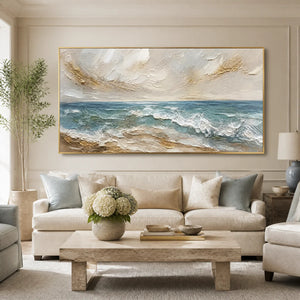 Shoreline Breath in a refined living room with gold frame