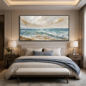 Shoreline Breath in a refined bedroom with black frame