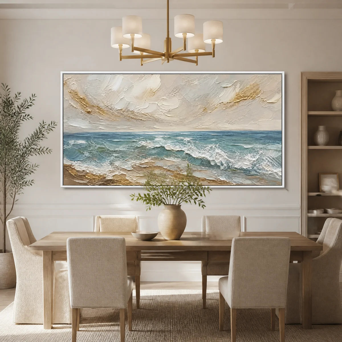 Shoreline Breath in a refined dining room with white frame