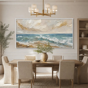Shoreline Breath in a refined dining room with white frame