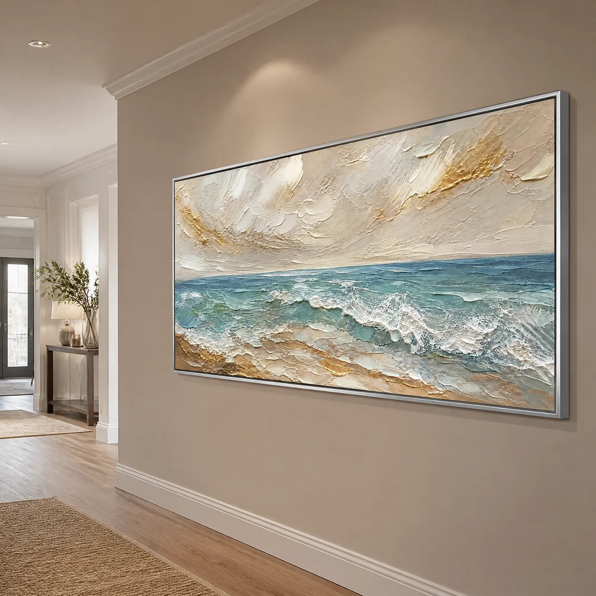 Shoreline Breath in a refined entry hall with silver frame