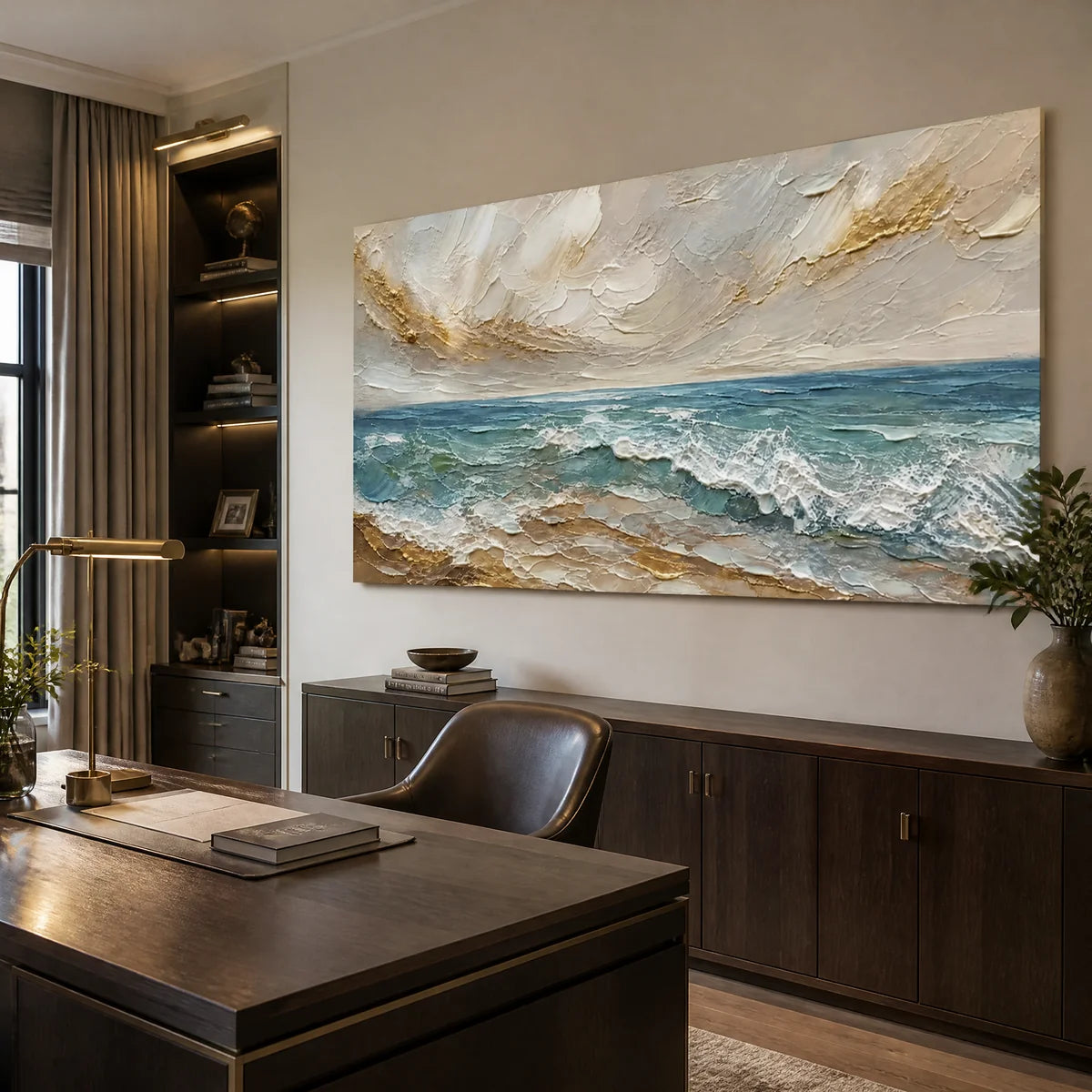 Shoreline Breath in a refined office, frameless