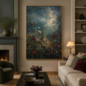 Midnight Wildflowers in a refined living room with gold frame