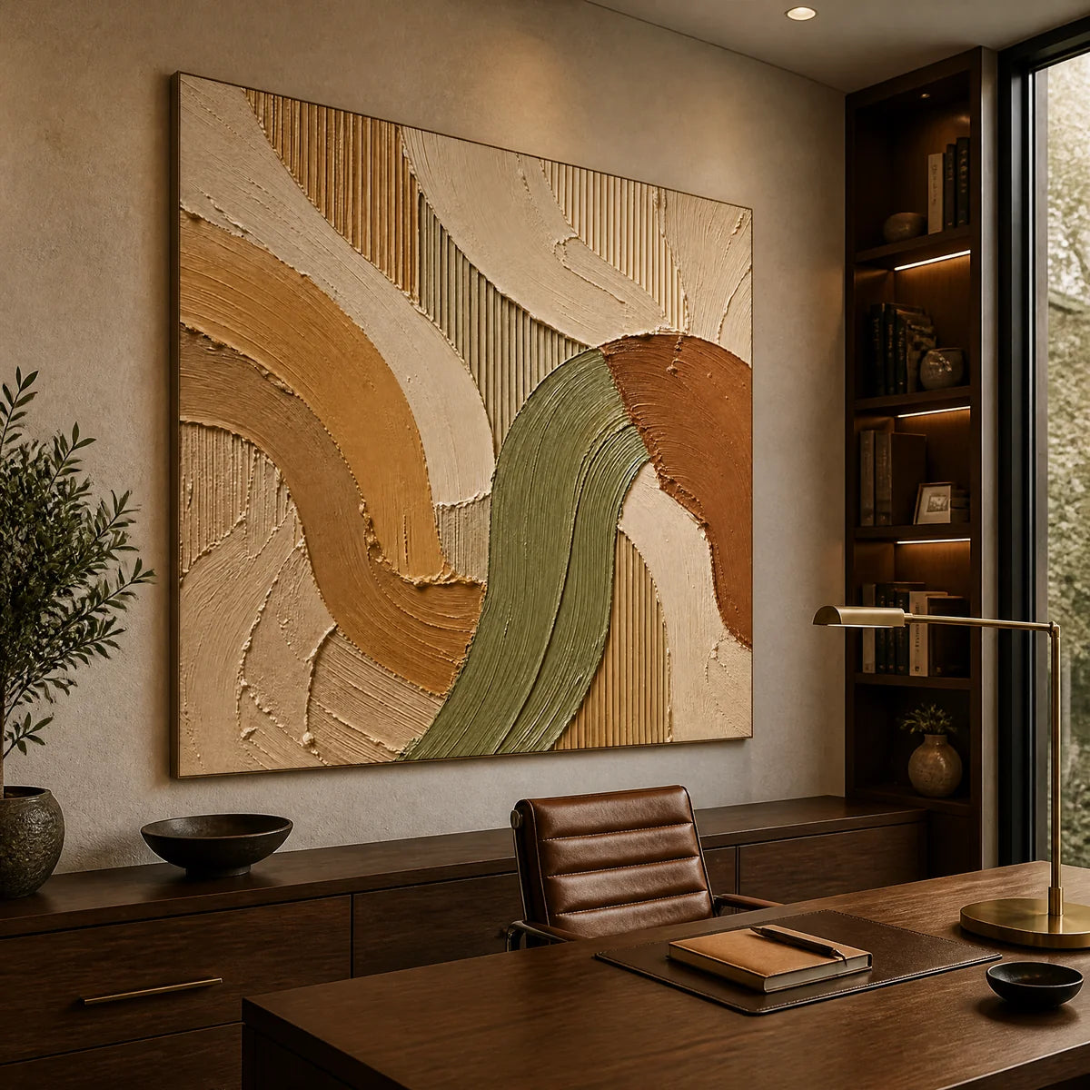 Earthen Meander in a refined office, frameless