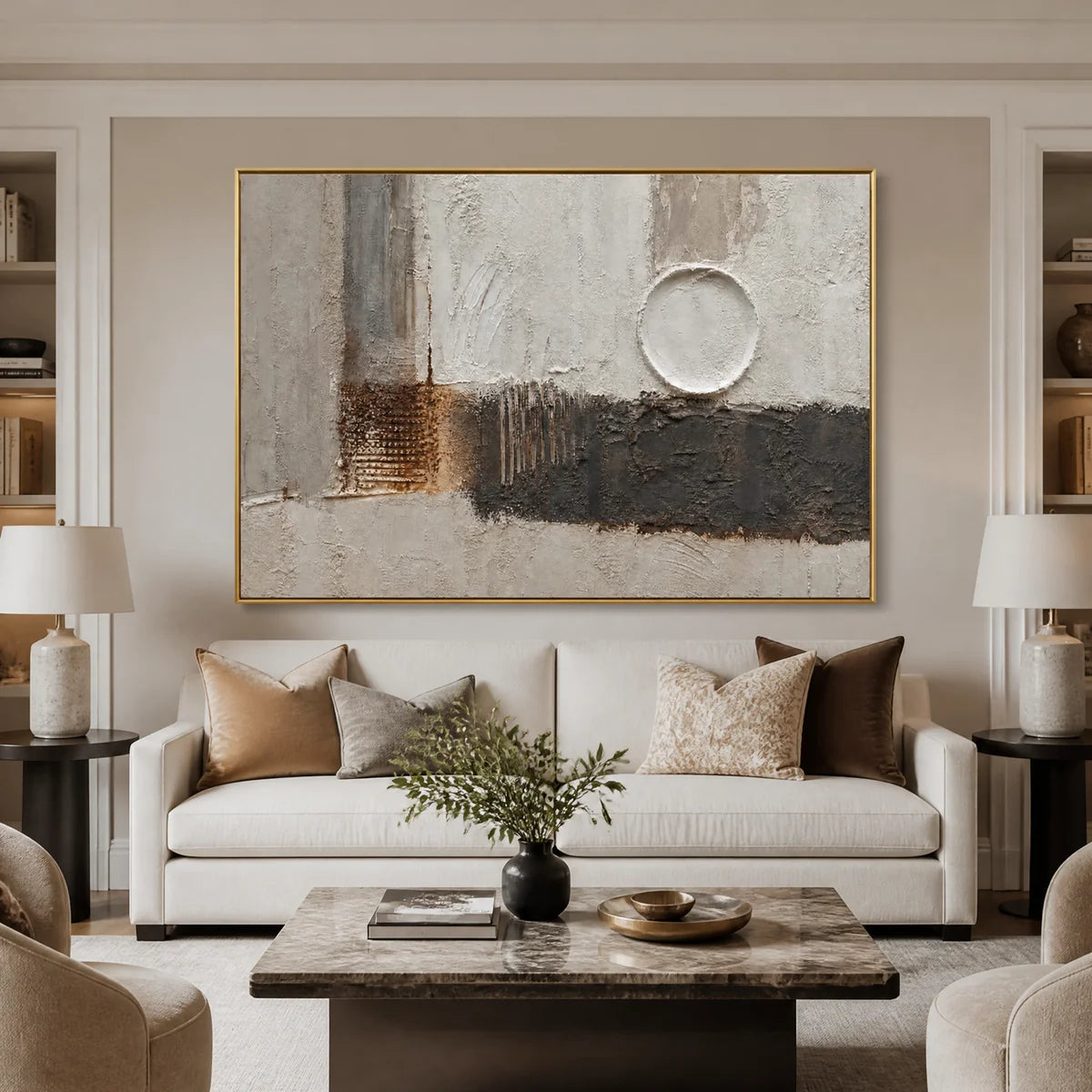 Pale Equilibrium in a refined living room with gold frame