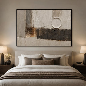 Pale Equilibrium in a refined bedroom with black frame