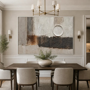 Pale Equilibrium in a refined dining room with white frame