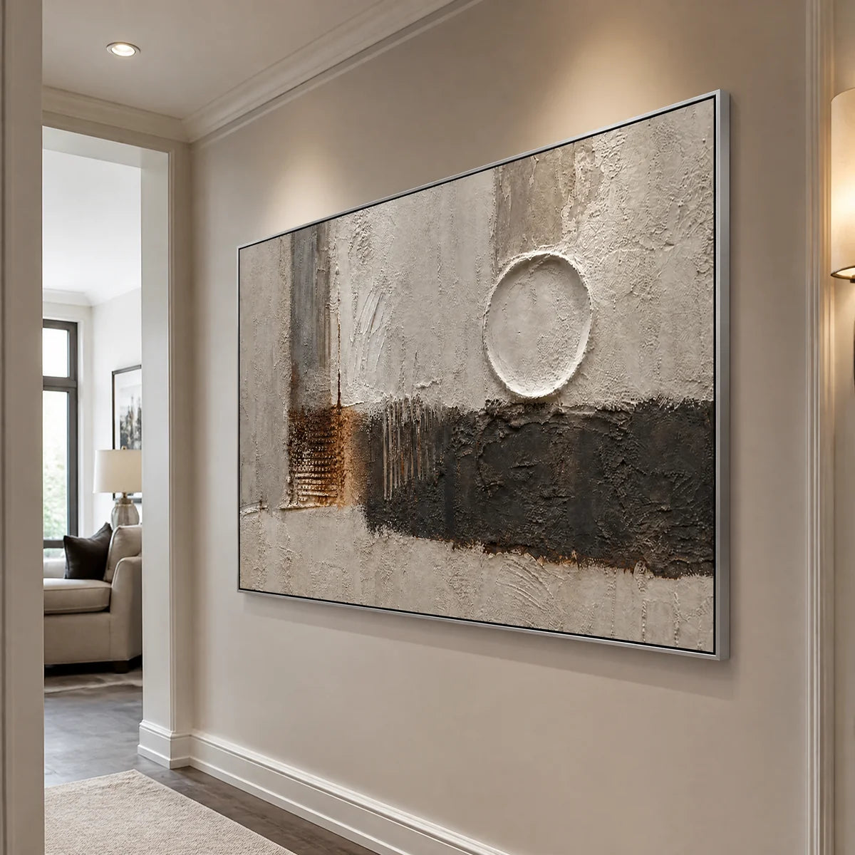Pale Equilibrium in a refined entry hall with silver frame