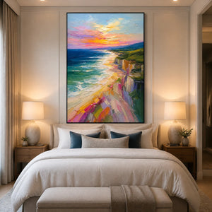 Prismatic Coast in a refined bedroom with black frame