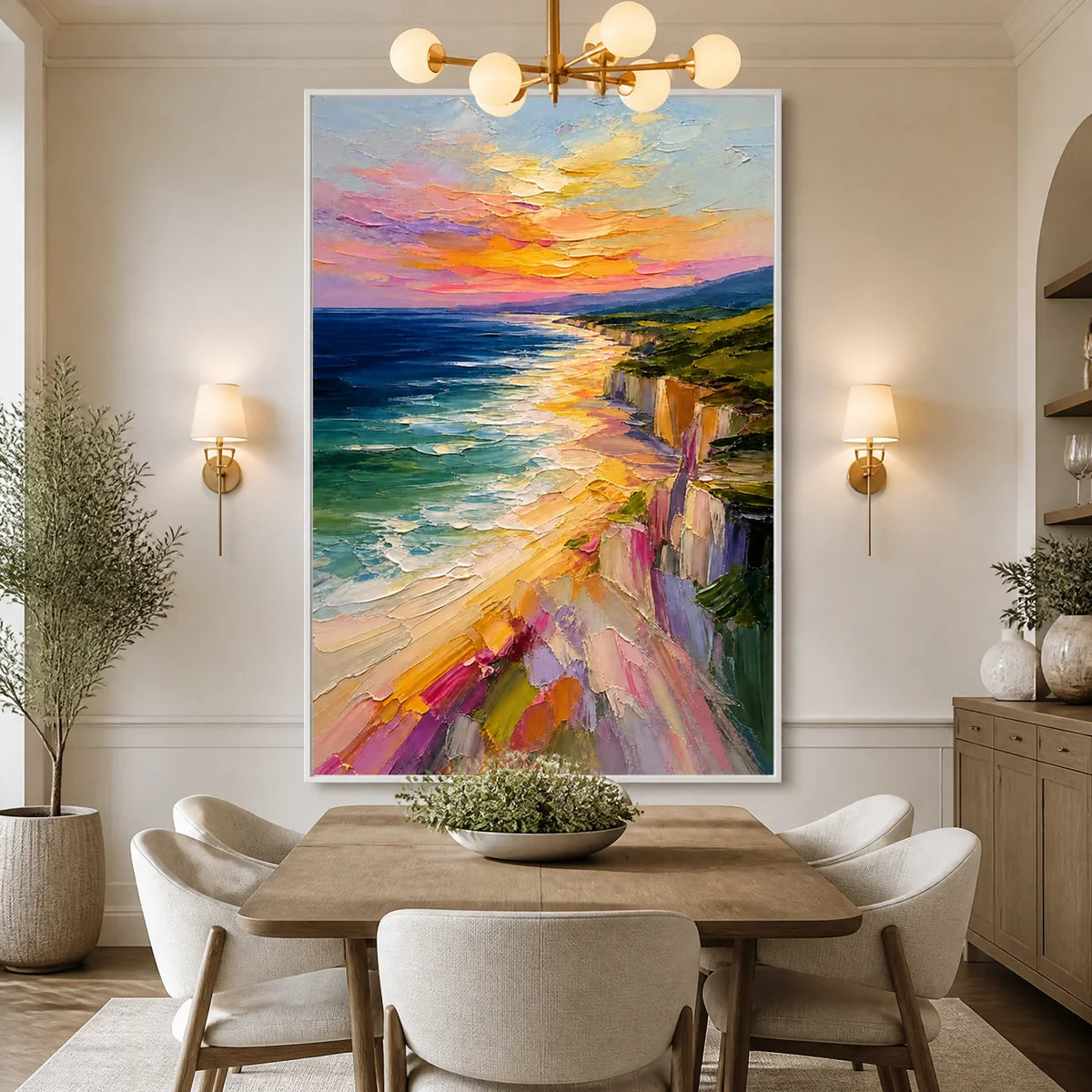 Prismatic Coast in a refined dining room with white frame