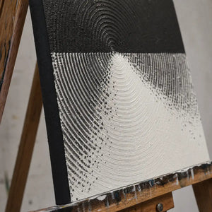 Close-up detail of Monochrome Ascent showing hand-painted texture and part of the frame