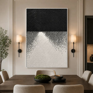 Monochrome Ascent in a refined dining room with white frame