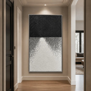 Monochrome Ascent in a refined entry hall with silver frame