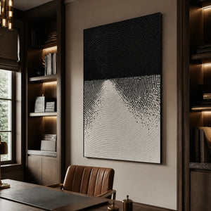 Monochrome Ascent in a refined office, frameless