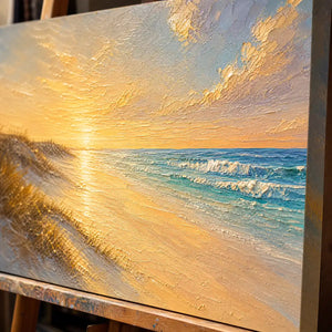 Close-up detail of Gilded Shore showing hand-painted texture and part of the frame