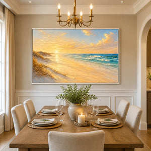Gilded Shore in a refined dining room with white frame