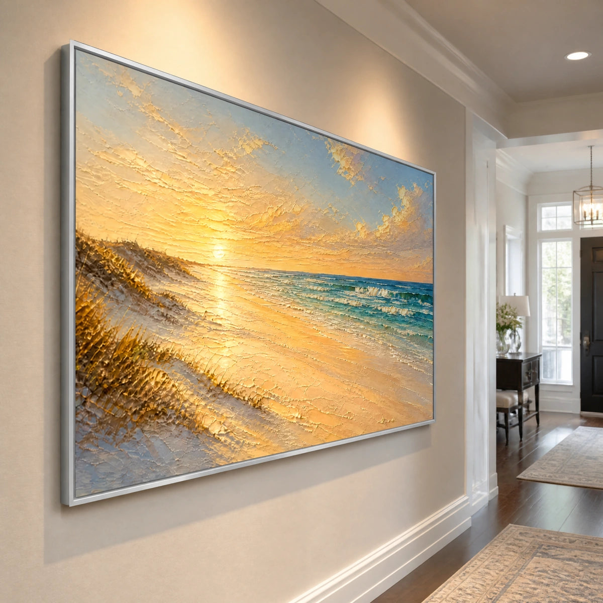 Gilded Shore in a refined entry hall with silver frame