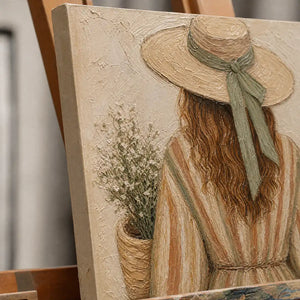 Close-up detail of Twin Bohemian Muses showing hand-painted texture and part of the frame