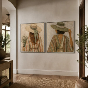 Twin Bohemian Muses in a refined entry hall with silver frame