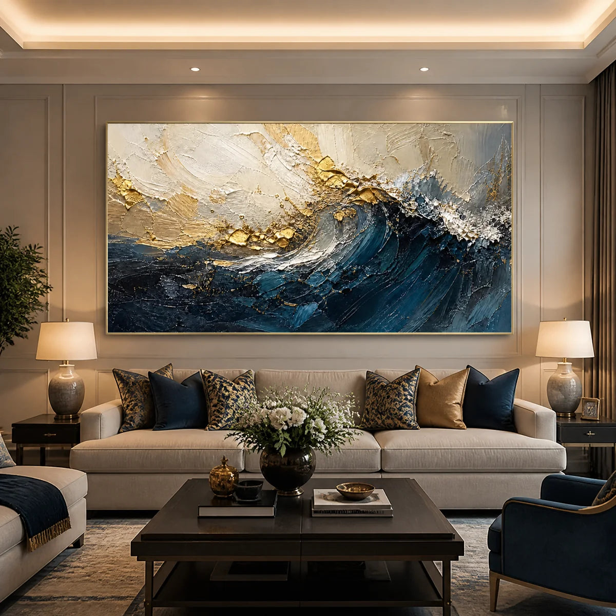 Gilded Deep in a refined living room with gold frame