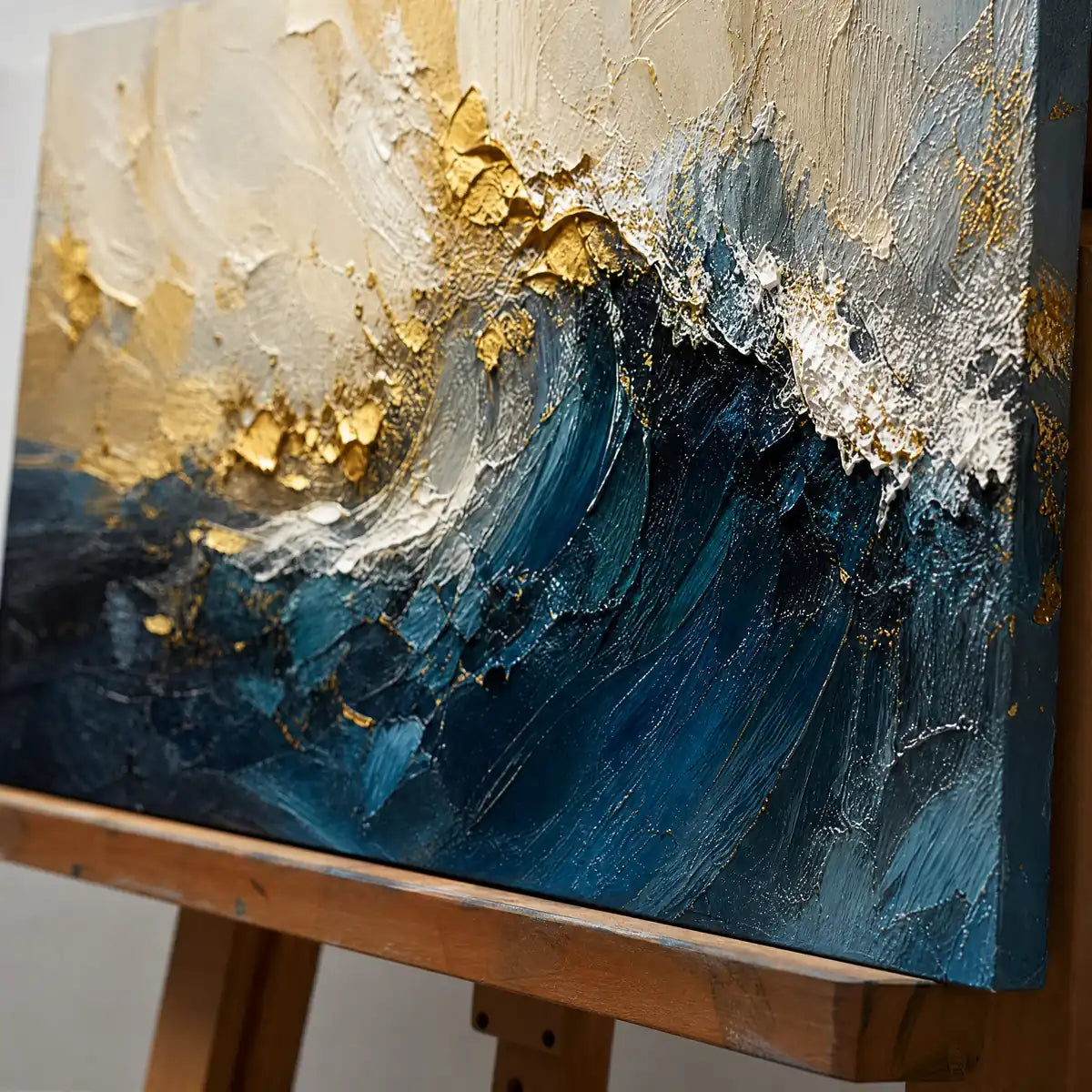 Close-up detail of Gilded Deep showing hand-painted texture and part of the frame