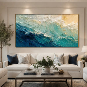 Turquoise Surge in a refined living room with gold frame