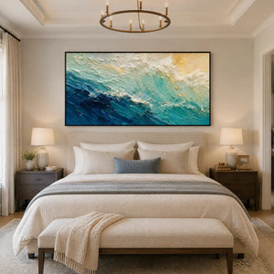 Turquoise Surge in a refined bedroom with black frame
