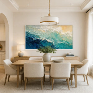 Turquoise Surge in a refined dining room with white frame