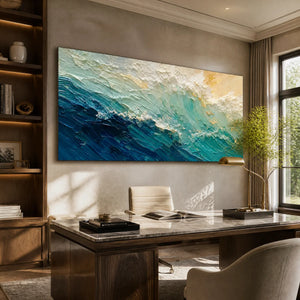 Turquoise Surge in a refined office, frameless