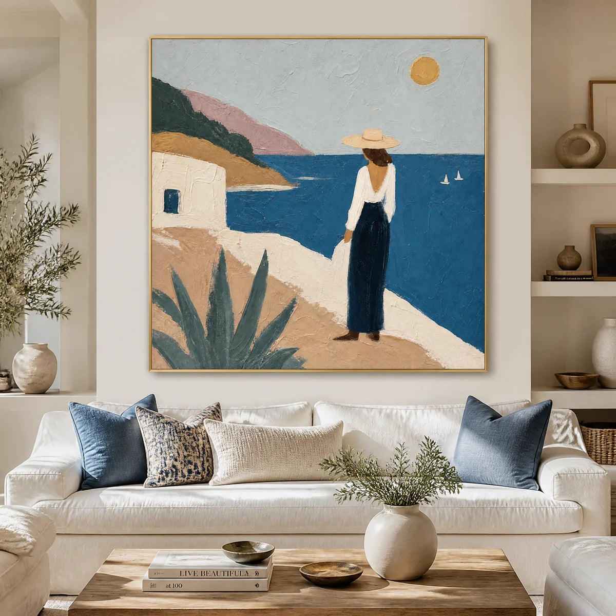 Mediterranean Pause in a refined living room with gold frame