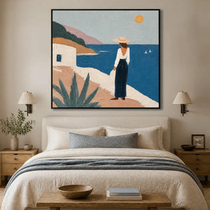 Mediterranean Pause in a refined bedroom with black frame