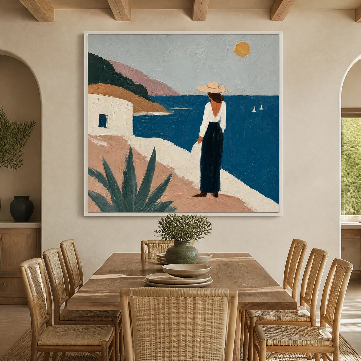Mediterranean Pause in a refined dining room with white frame
