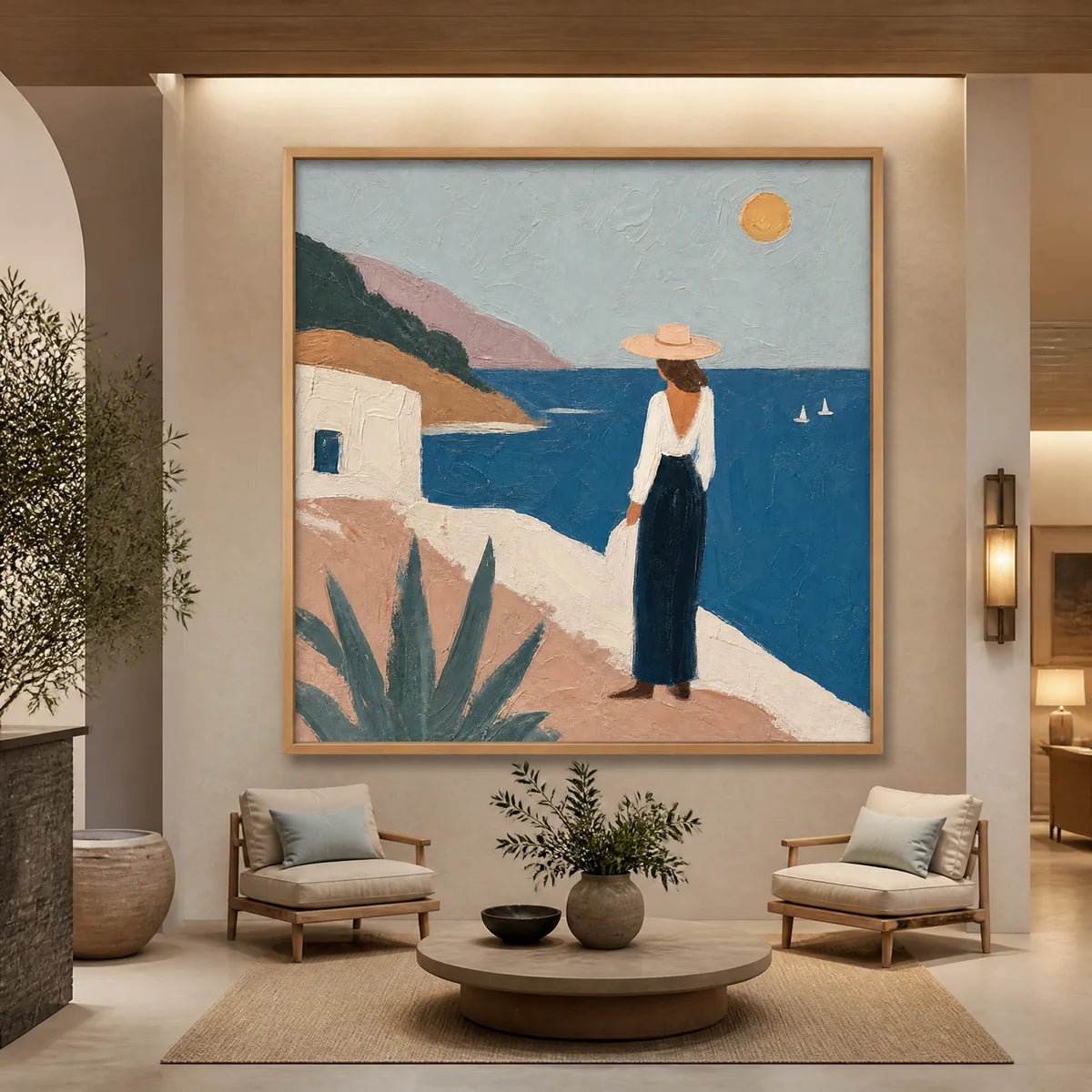 Mediterranean Pause in a refined hotel interior with wood frame