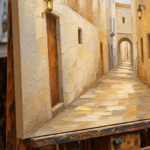 Close-up detail of Amber Passage showing hand-painted texture and part of the frame