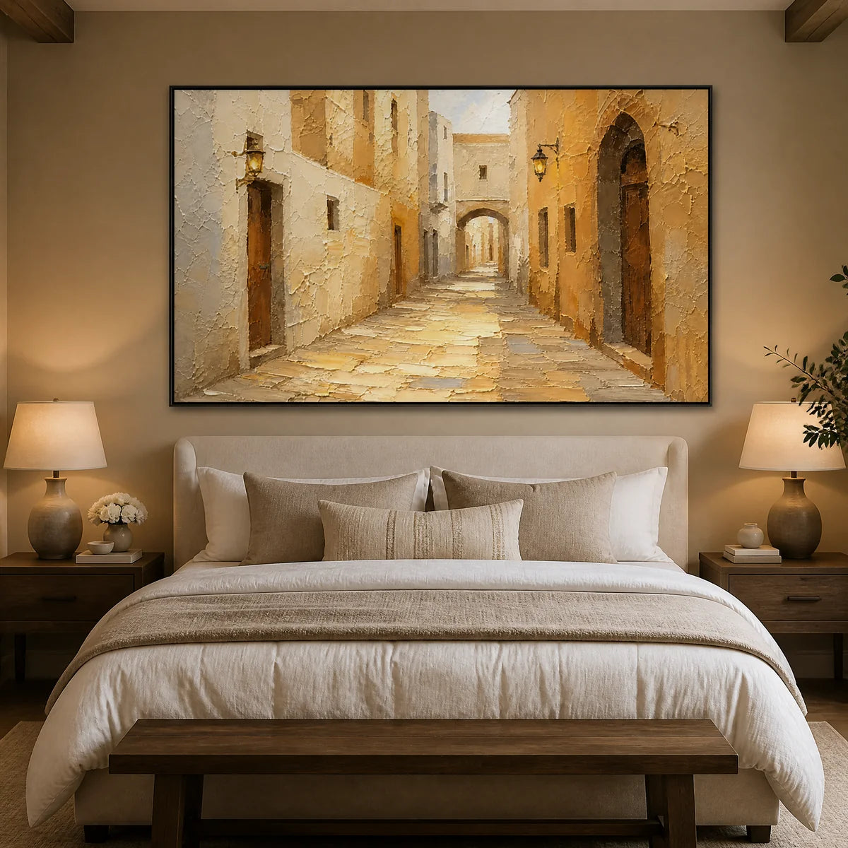 Amber Passage in a refined bedroom with black frame