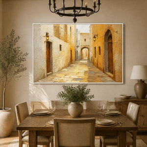 Amber Passage in a refined dining room with white frame