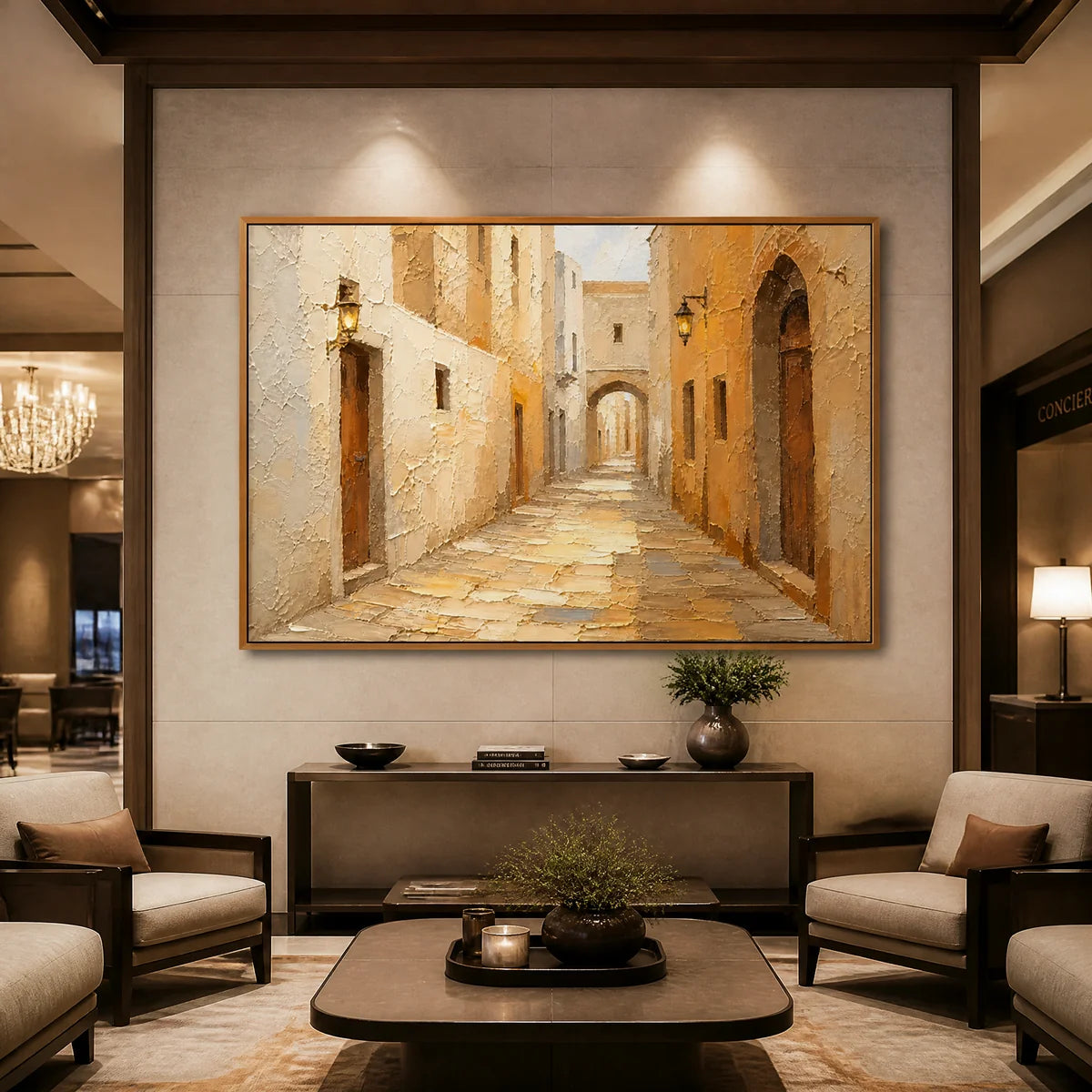 Amber Passage in a refined hotel interior with wood frame