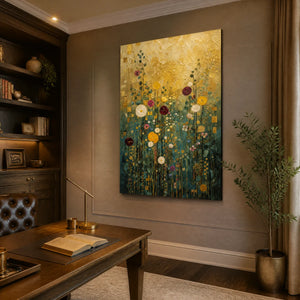 Golden Meadow Song in a refined office, frameless