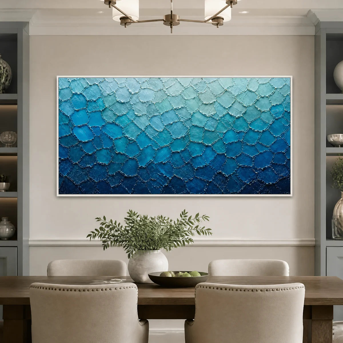 Azure Scale Field in a refined dining room with white frame