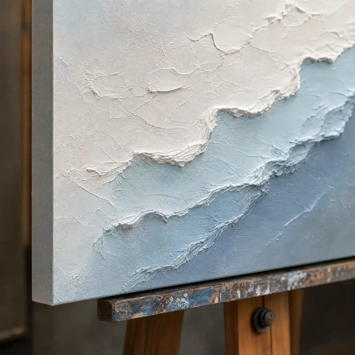 Close-up detail of Frosted Horizon showing hand-painted texture and part of the frame