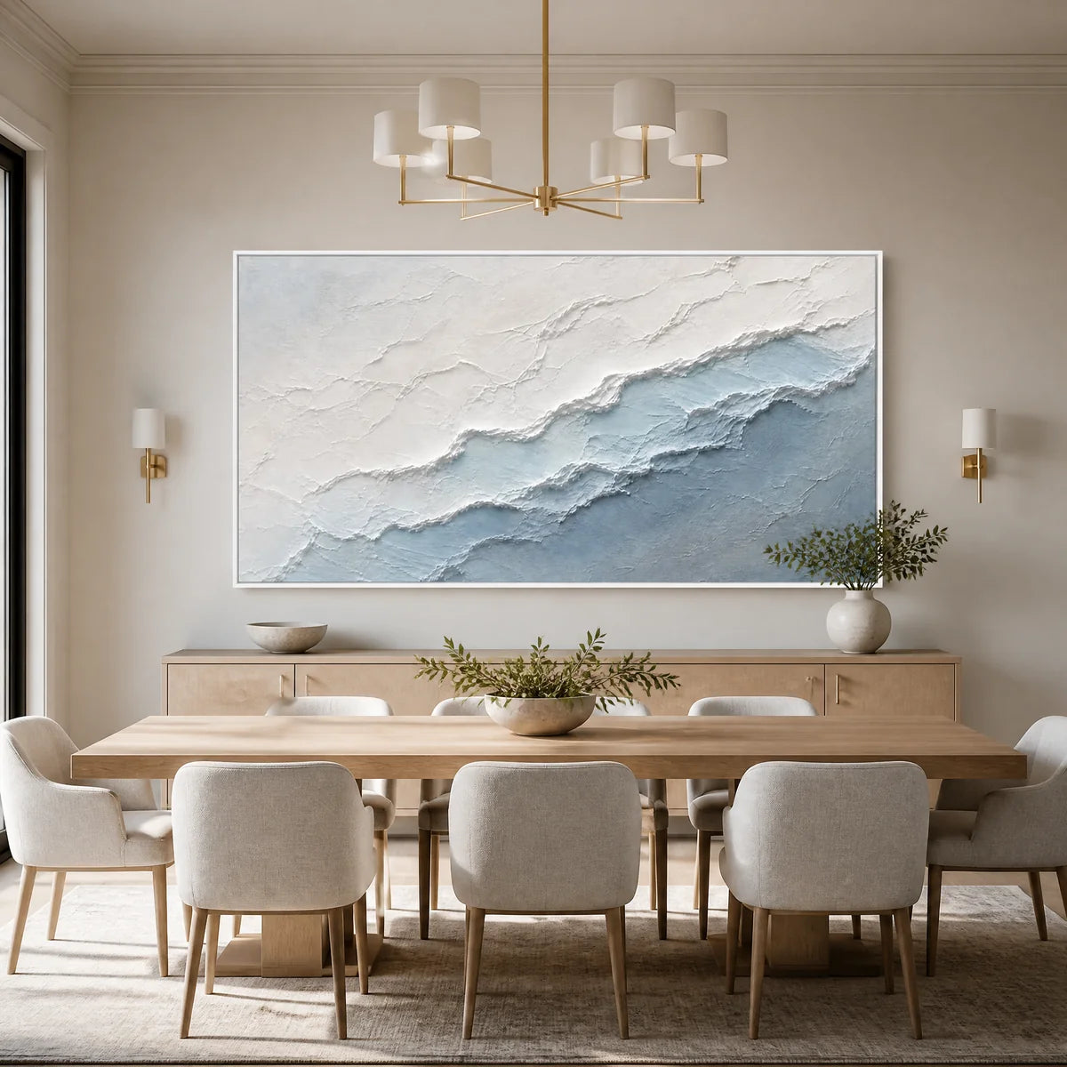 Frosted Horizon in a refined dining room with white frame