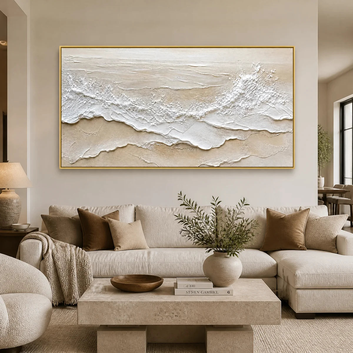 Ivory Strata in a refined living room with gold frame