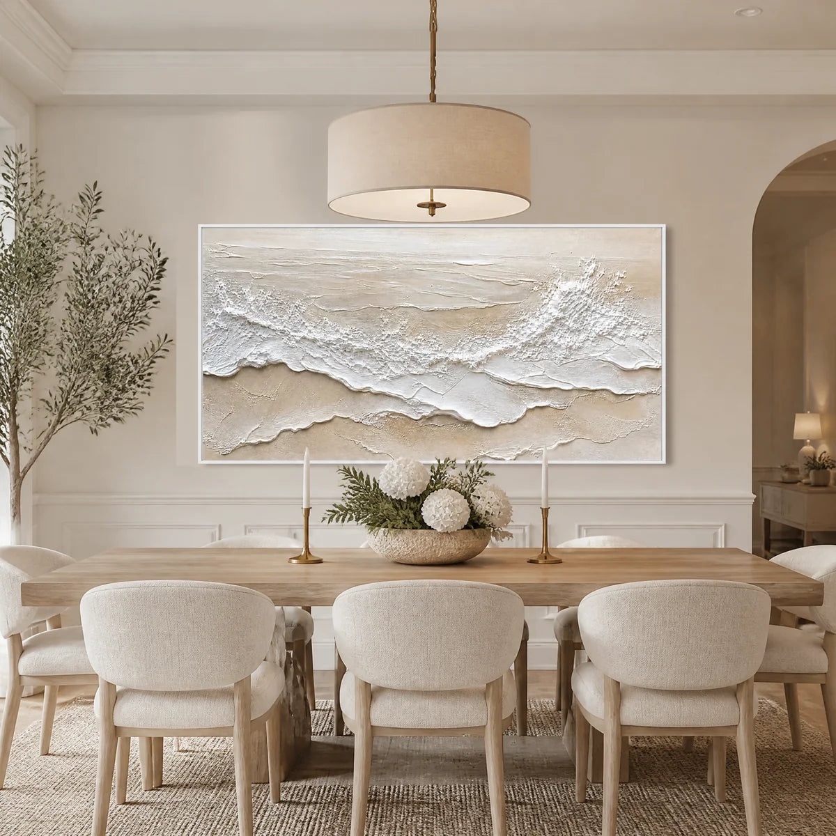 Ivory Strata in a refined dining room with white frame